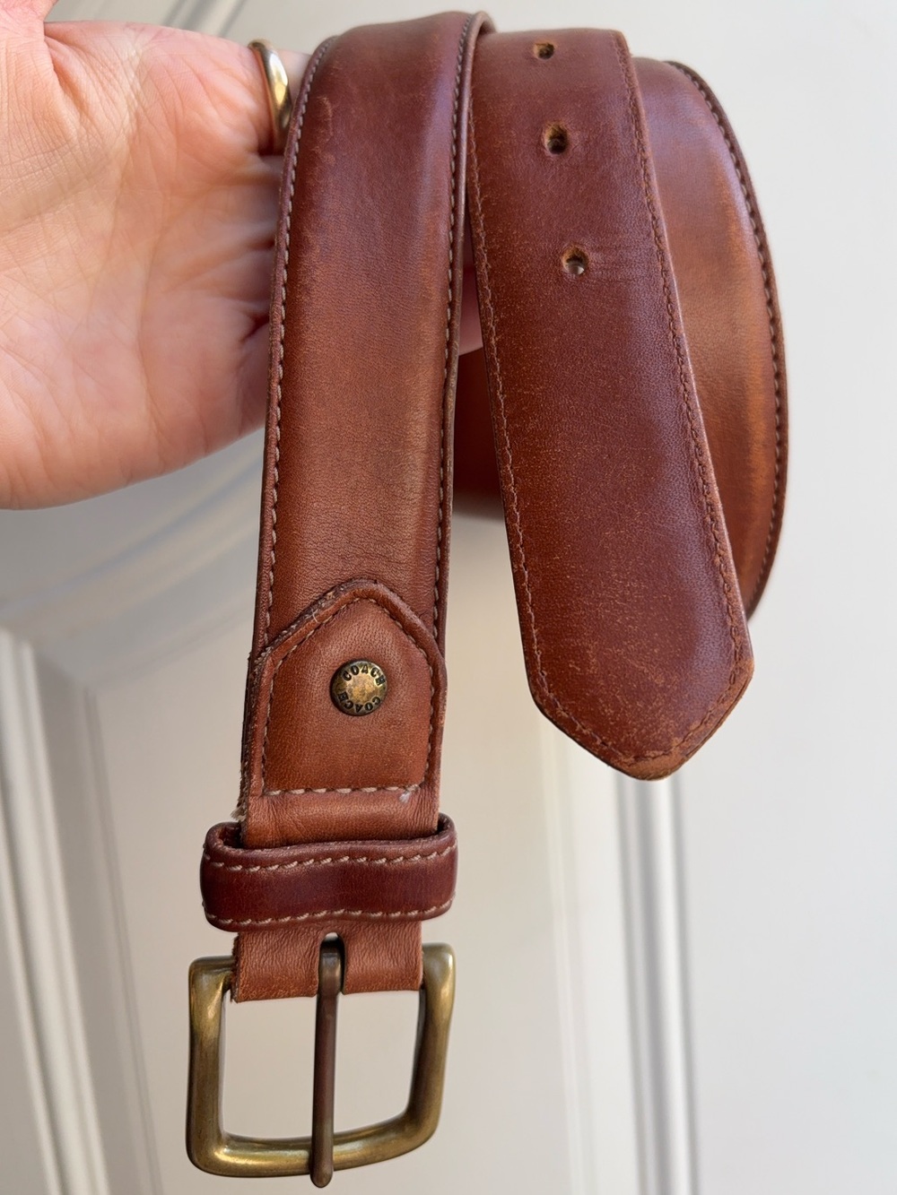 Vintage Coach Leather British Tan Brass Buckle Belt - Picture 4 of 7